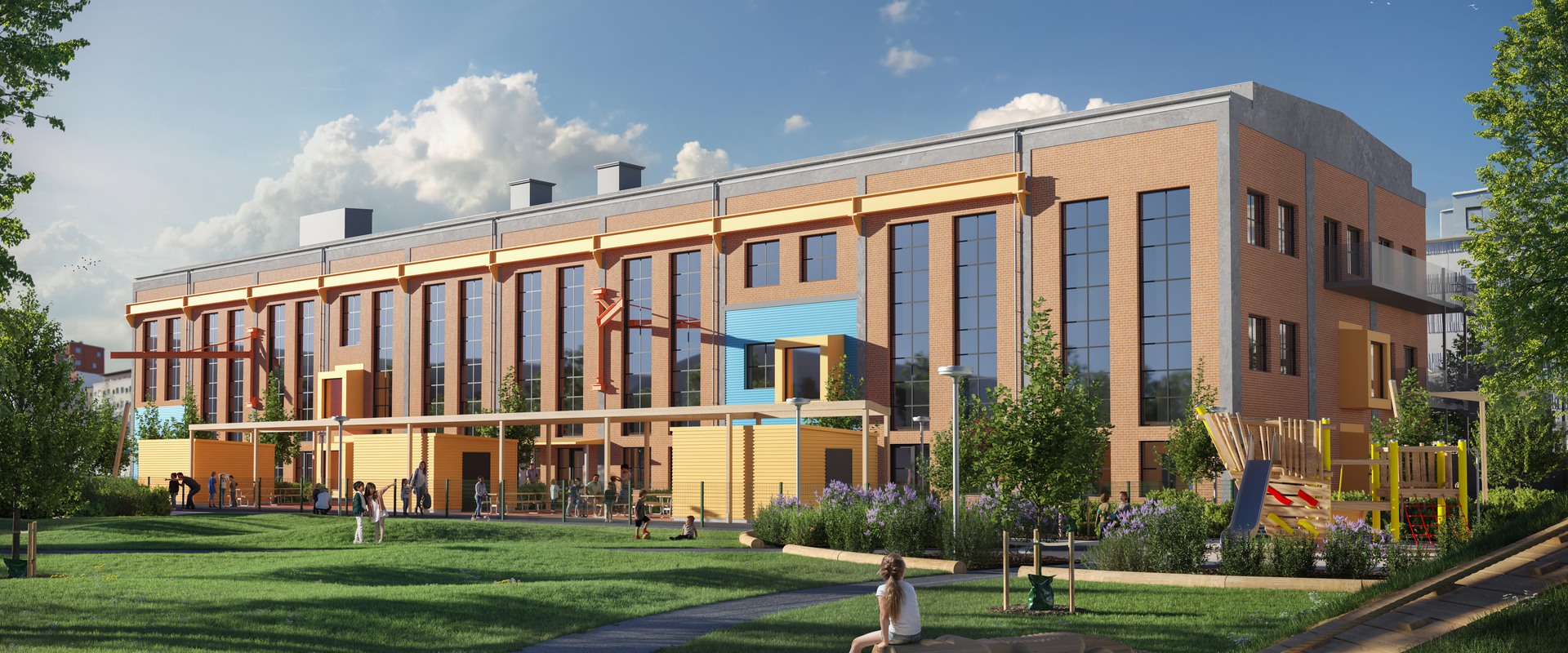 Fastigheten Kranen 7, Motorhallarna, görs om till en förskola. 