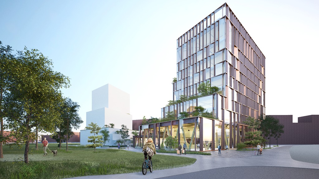 Illustration av fastigheten Smörkajen och ett grönområde 