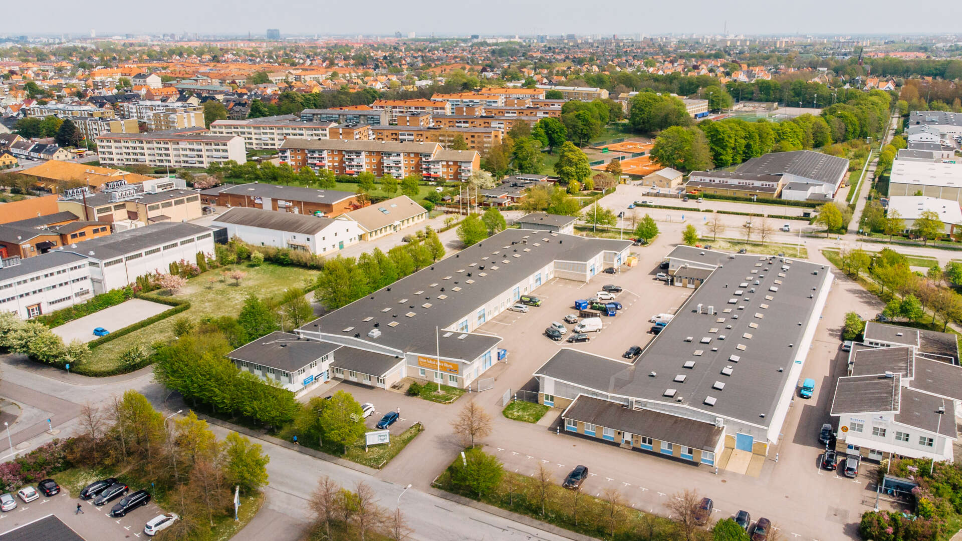 Flygbild av lagerlokal i Limhamn.